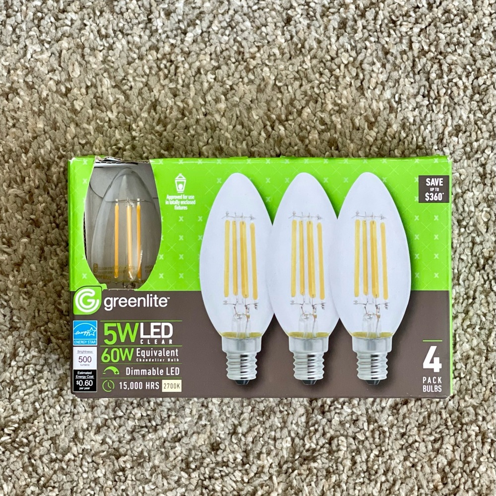Greenlite 5W LED Clear Chandelier Lightbulbs Dimmable🔥KooL🔥LED 60W 15k Hrs